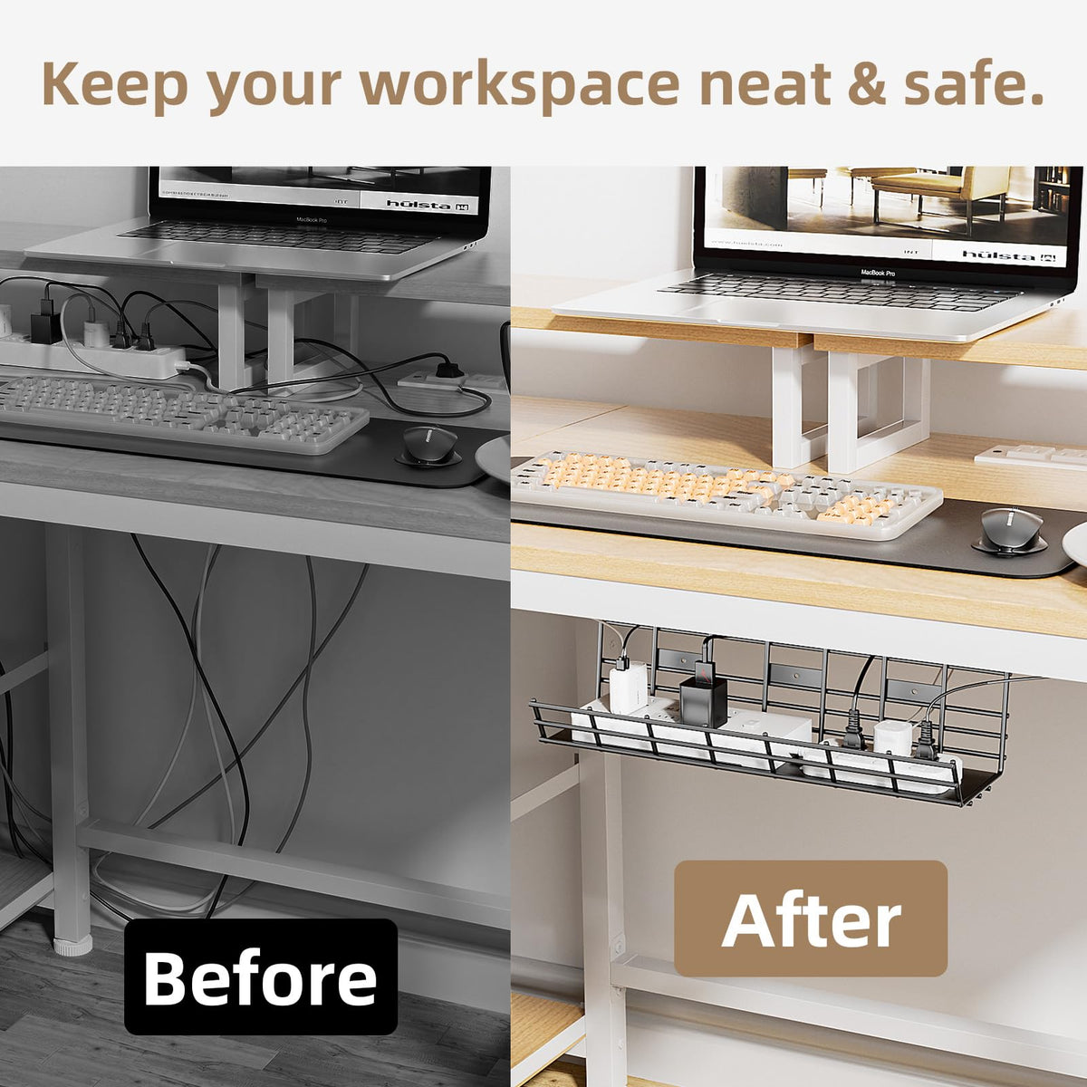 Screw-mounted metal design offers stable, permanent desk mounting with Delamu