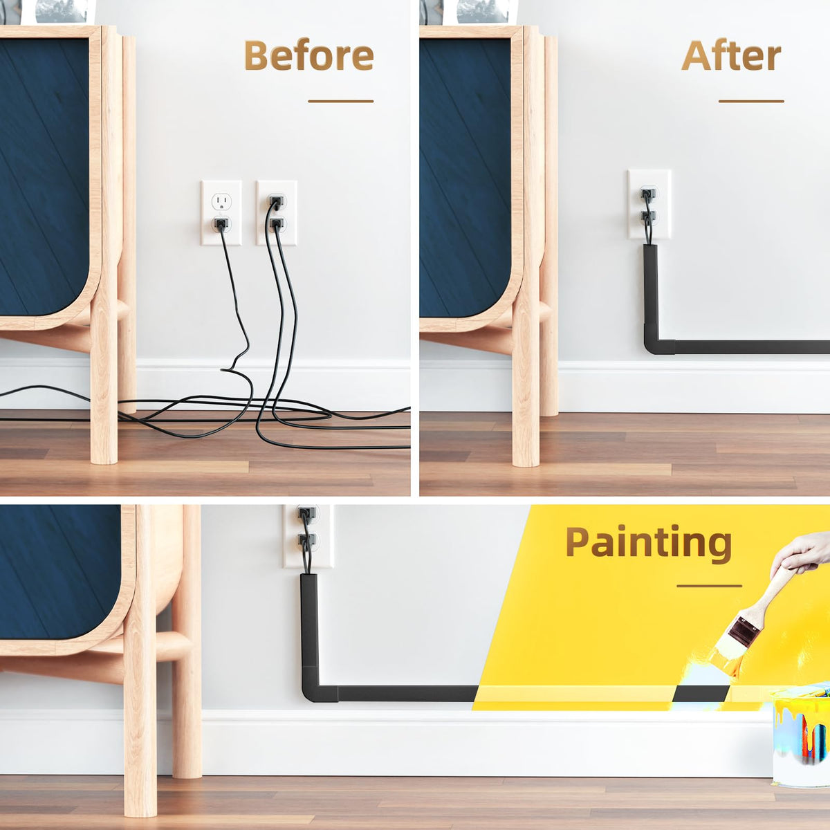Delamu wall cable channel with adhesive backing installs without tools.