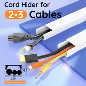 Delamu tv cord cover on wall hides wires behind a mounted TV