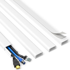 Delamu TV Cord Hider kit with four white panels ready to hide cables.