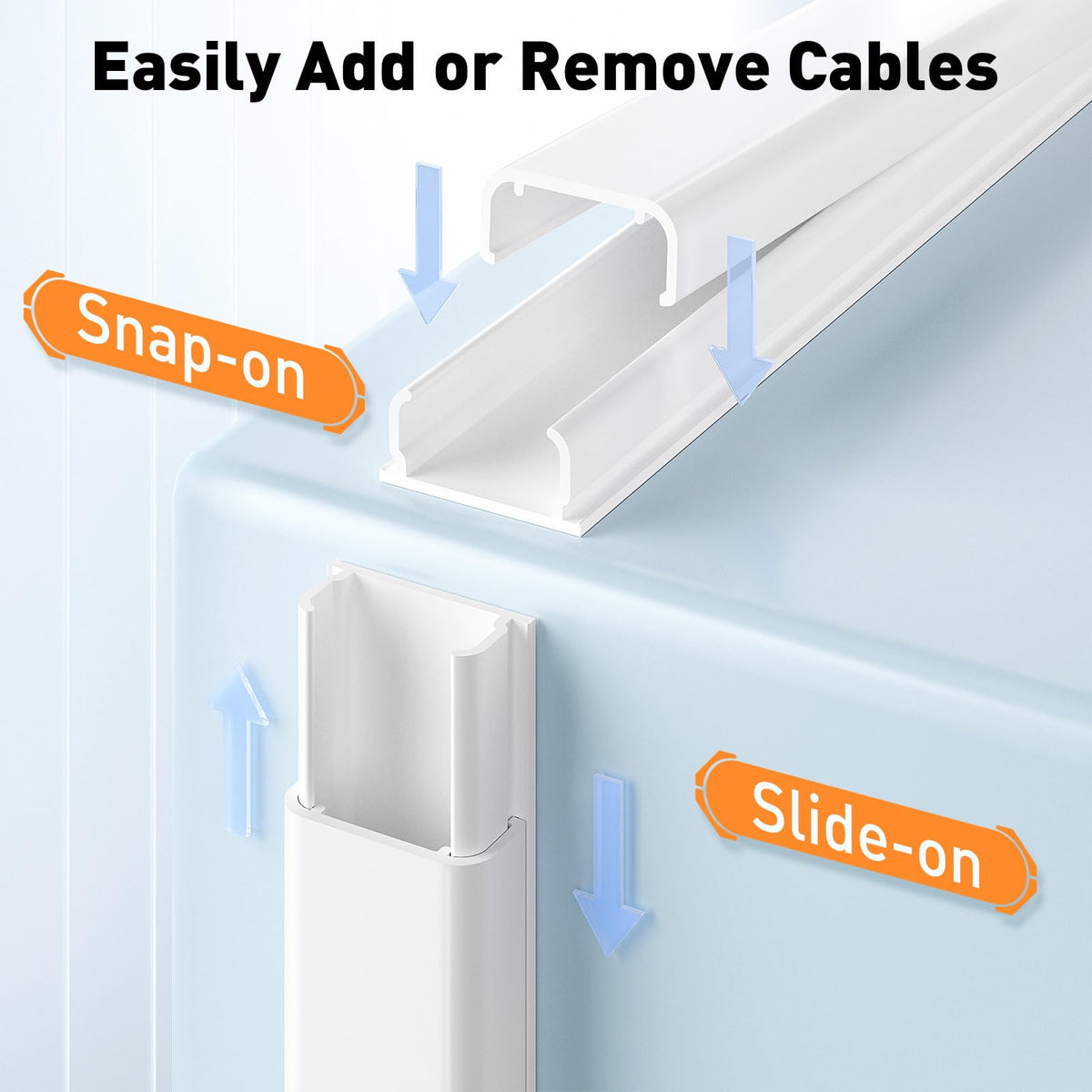 Delamu TV Cord Hider end-to-end channel creates a clean wall.