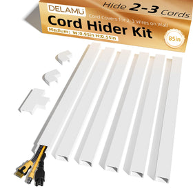 Delamu TV cord hider on wall concealing HDMI and power cords for a tidy entertainment area