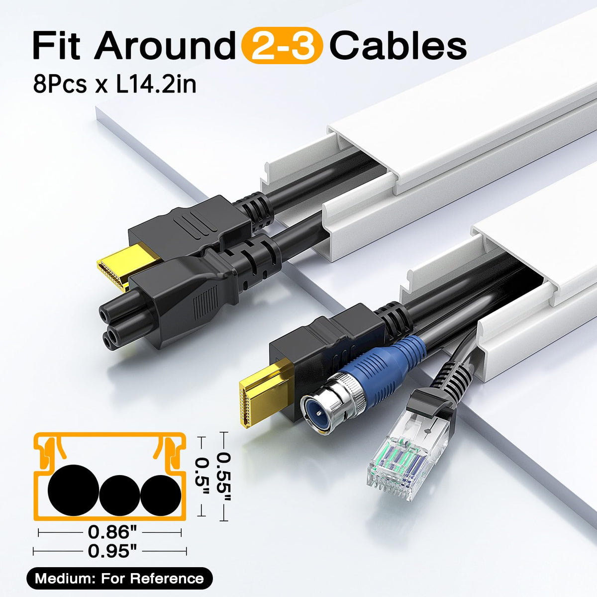 Delamu TV cord hider on wall-mounted TV keeps cables neat.