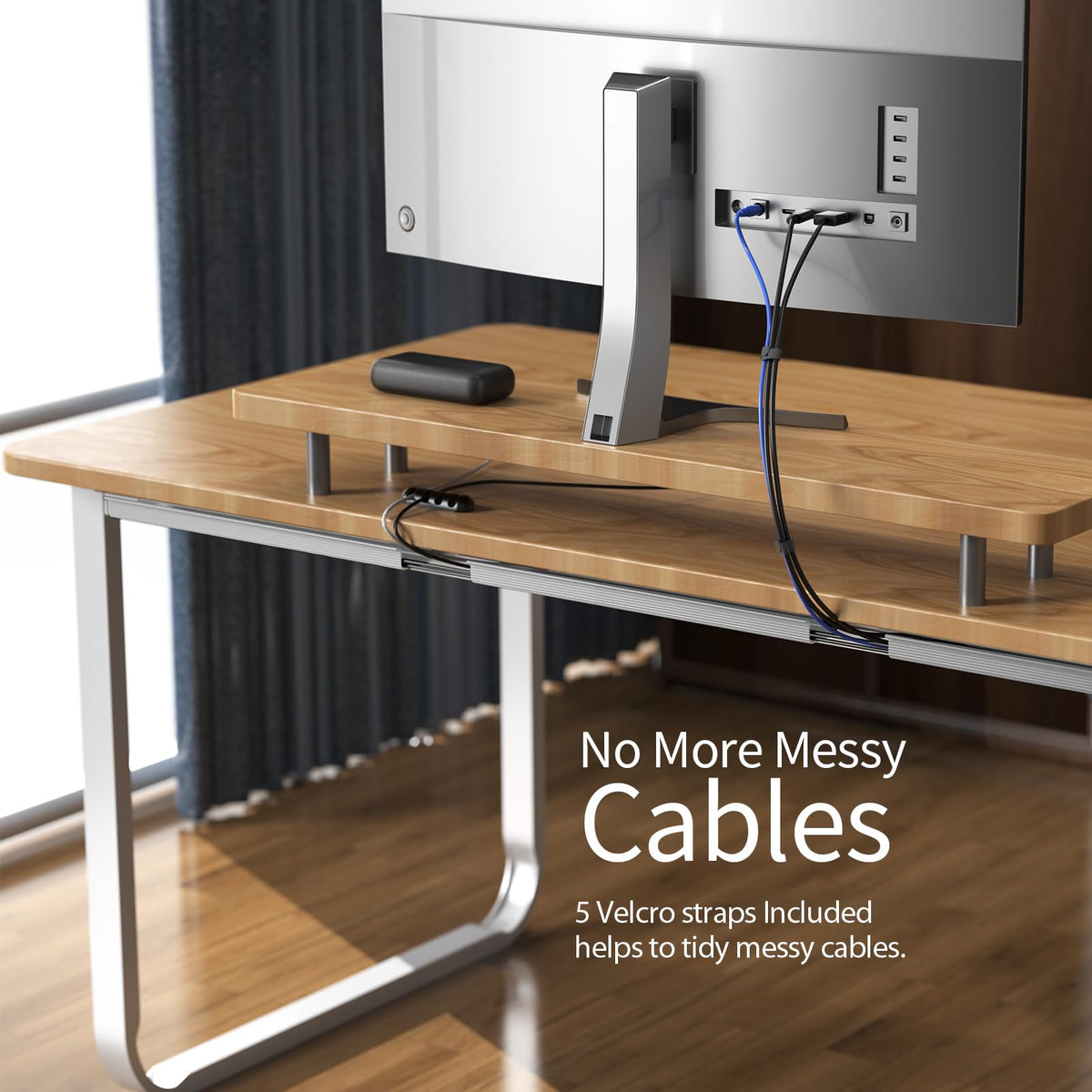 Delamu two-pack wire organizer keeps desks tidy and cables organized.