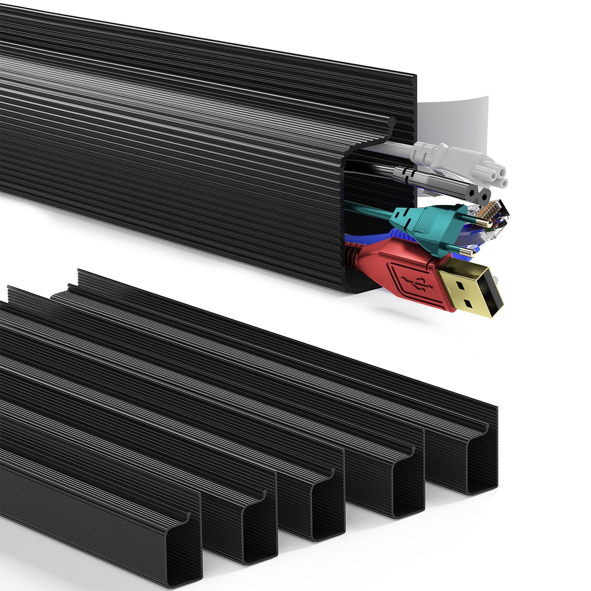 Delamu under-desk cable management 6-pack keeps cords tidy and space-efficient.