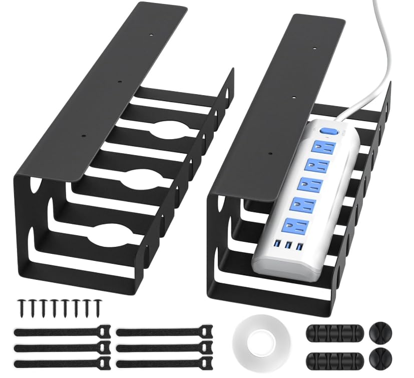 Delamu under-desk cable management tray front view enhances organization
