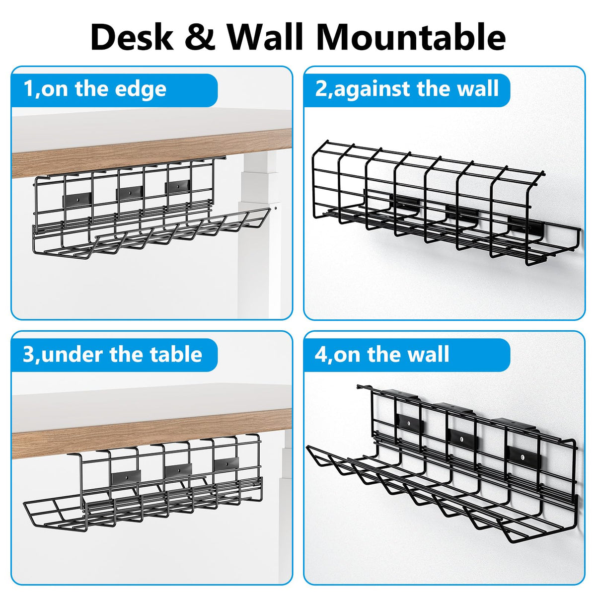Delamu under-desk tray open-bottom design promotes airflow around cables