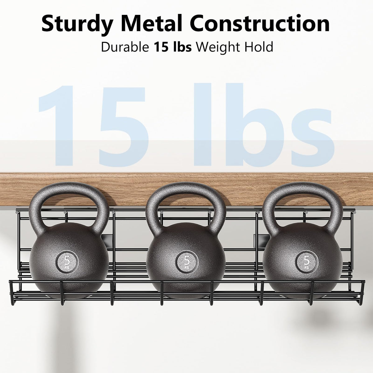 Delamu under-desk cable management tray side view shows slim design