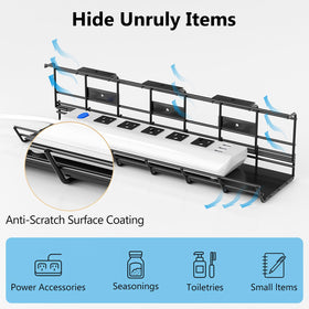 Delamu under-desk cable tray with surge protectors neatly arranged for quick access