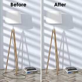 Delamu before-and-after under TV illustrating hidden wires and cleaner look