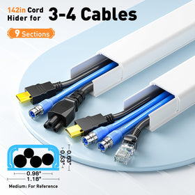 Delamu wall cable cover shows quick on-wall installation steps.