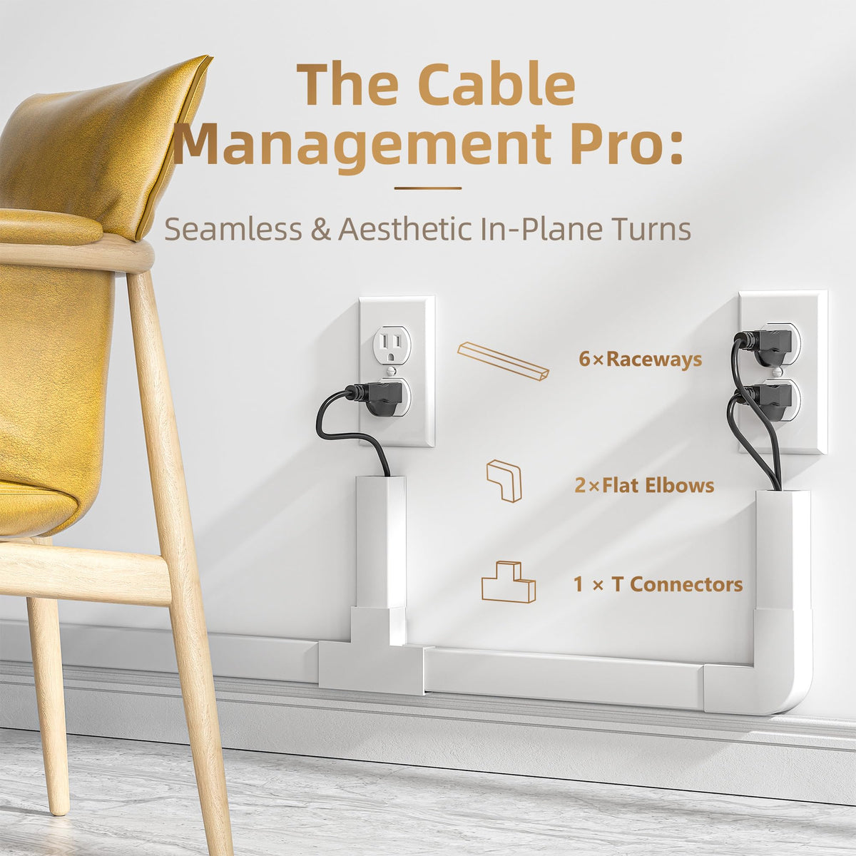 Delamu wall cable management kit shown mounted for neat cords