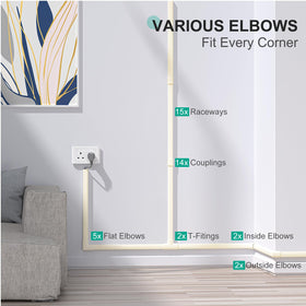 Wall-mounted TV cord hider in beige blending with decor