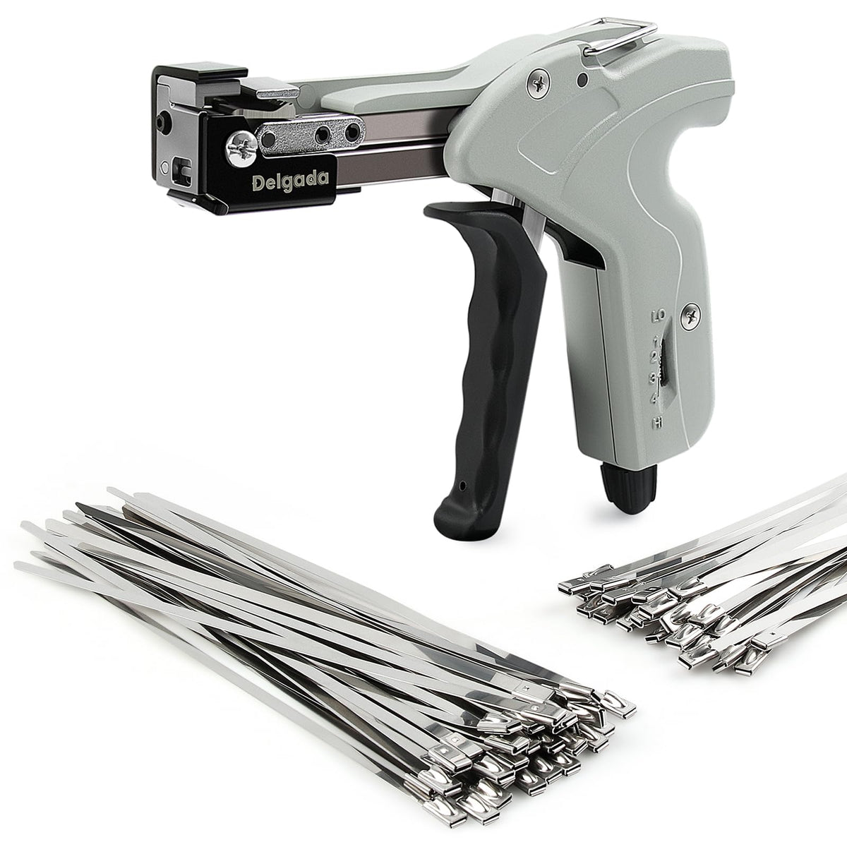 Delgada cable tie gun kit on a workbench for fast fastening