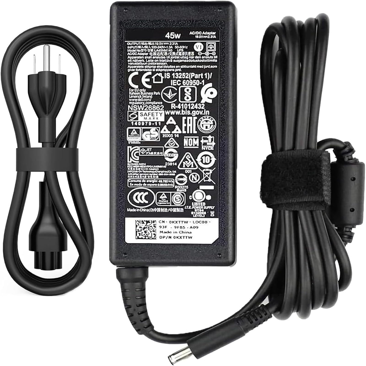 Delight Tordor 45W AC charger front view, reliable power for Dell laptops on the go.