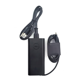 Dell 130W USB-C adapter tip closeup, USB-C connector for fast portable charging.