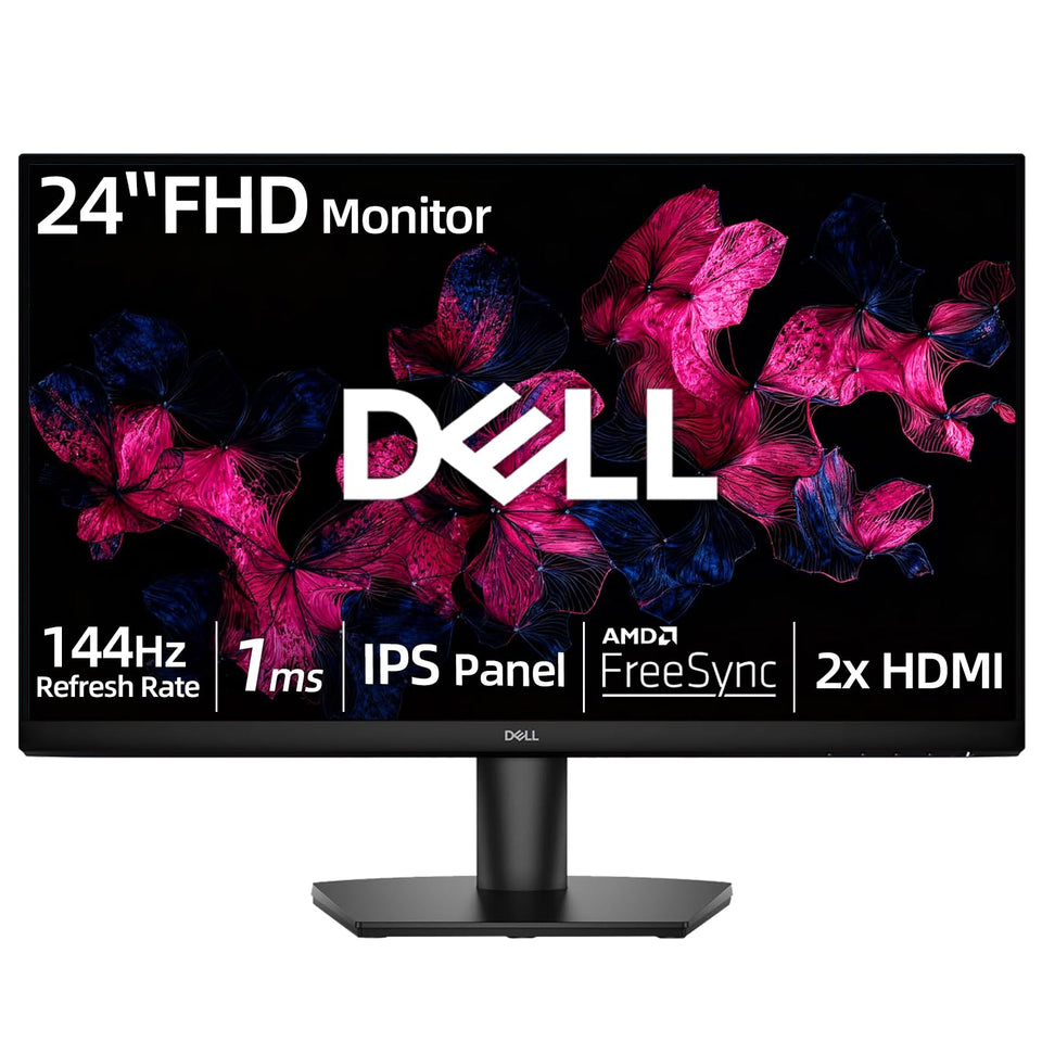 Dell 24-inch Full HD monitor front view showing a crisp, clean display for work and entertainment