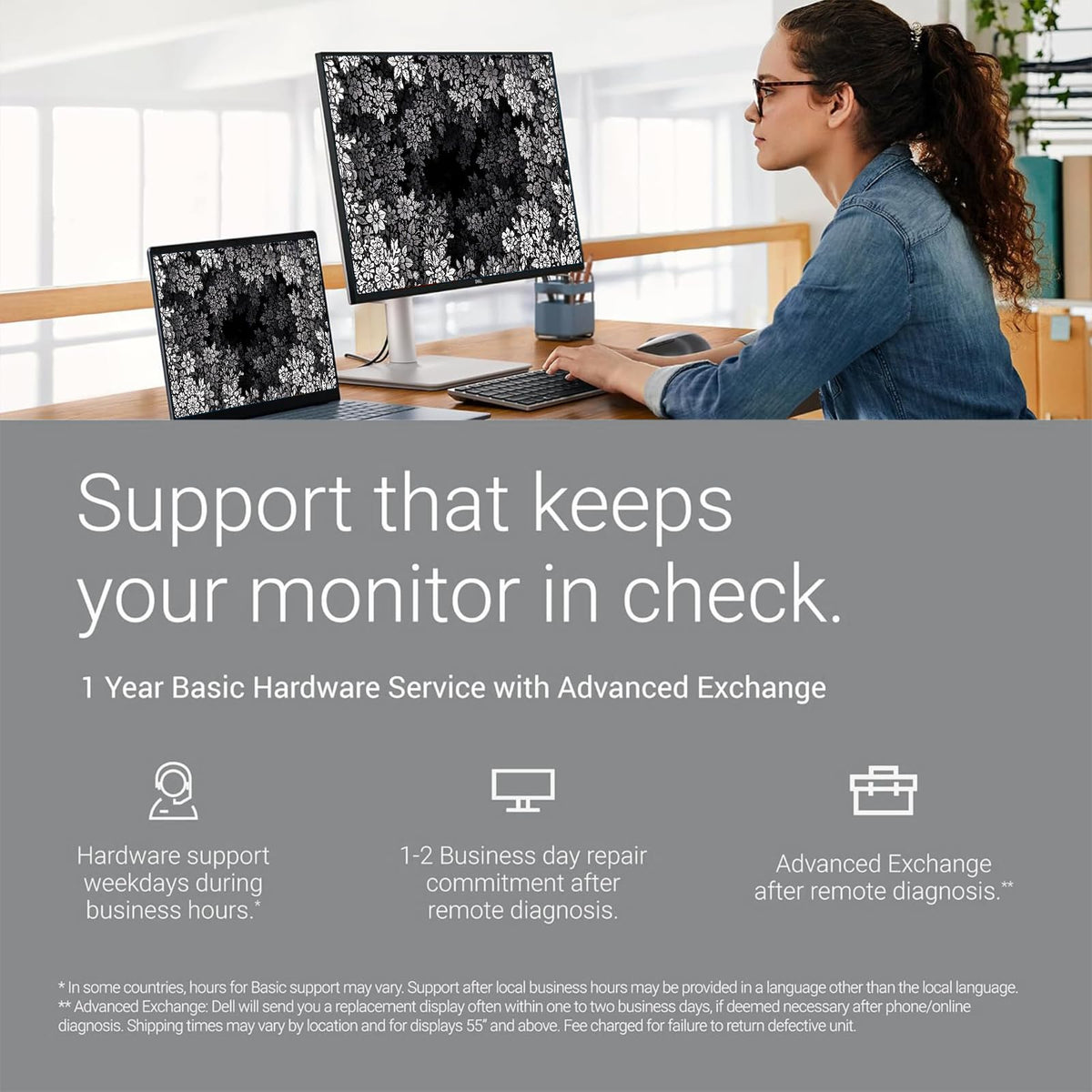 Dell 24-inch monitor with anti-glare screen suitable for bright environments.