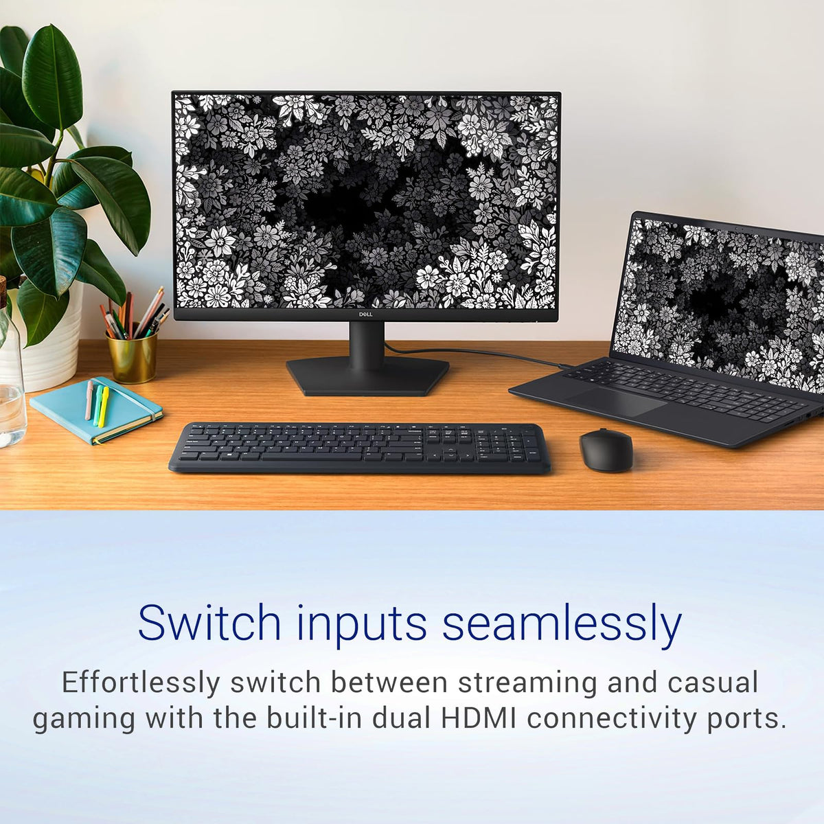 Dell 24-inch monitor with dual HDMI ports for easy device switching.