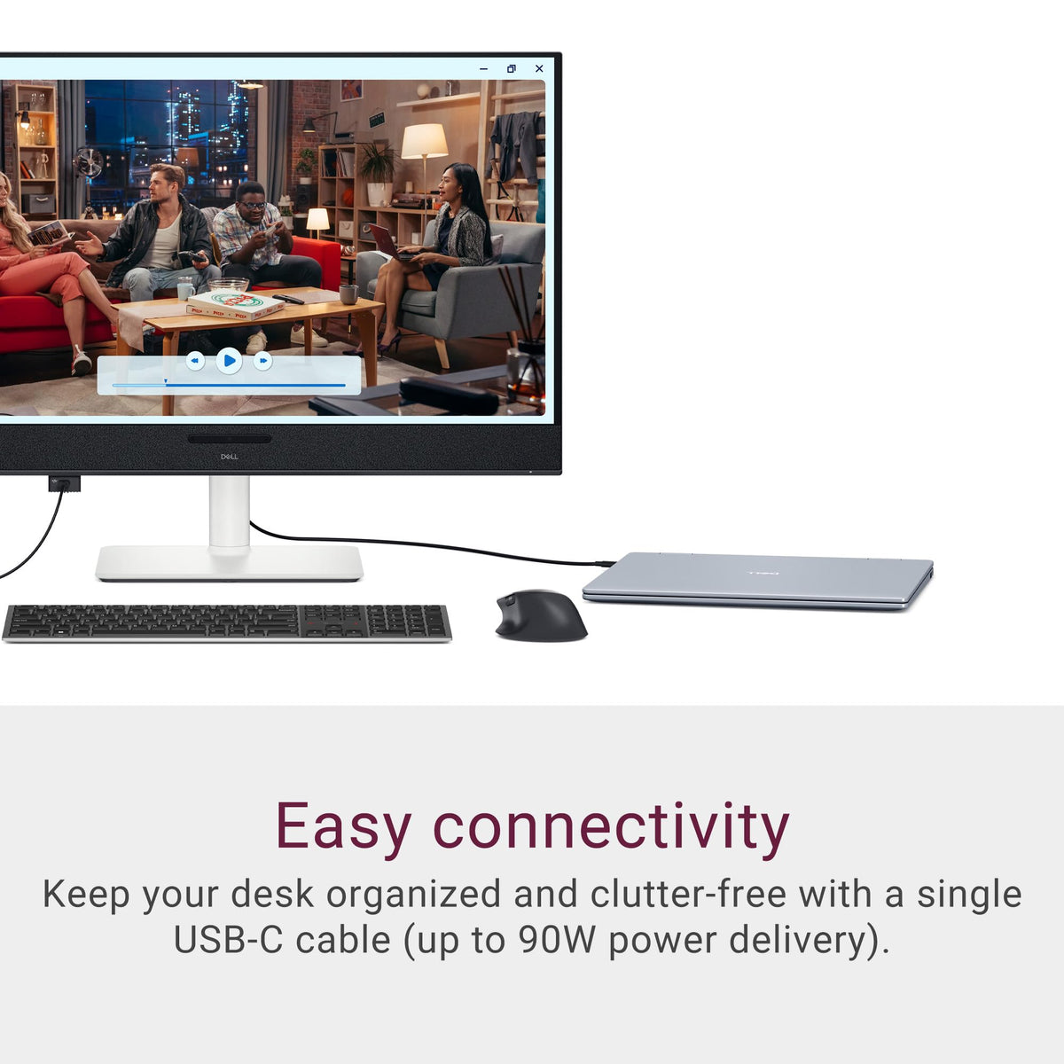 Dell S3225QC AI spatial audio with built-in speakers for immersive sound.