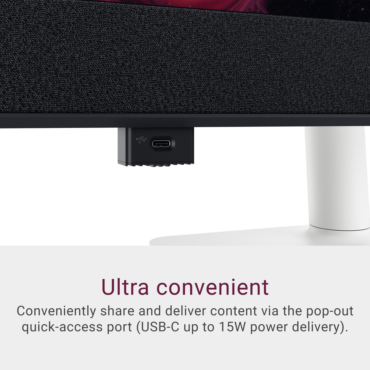 Dell S3225QC 4K panel close-up emphasizes vivid color and pixel clarity.