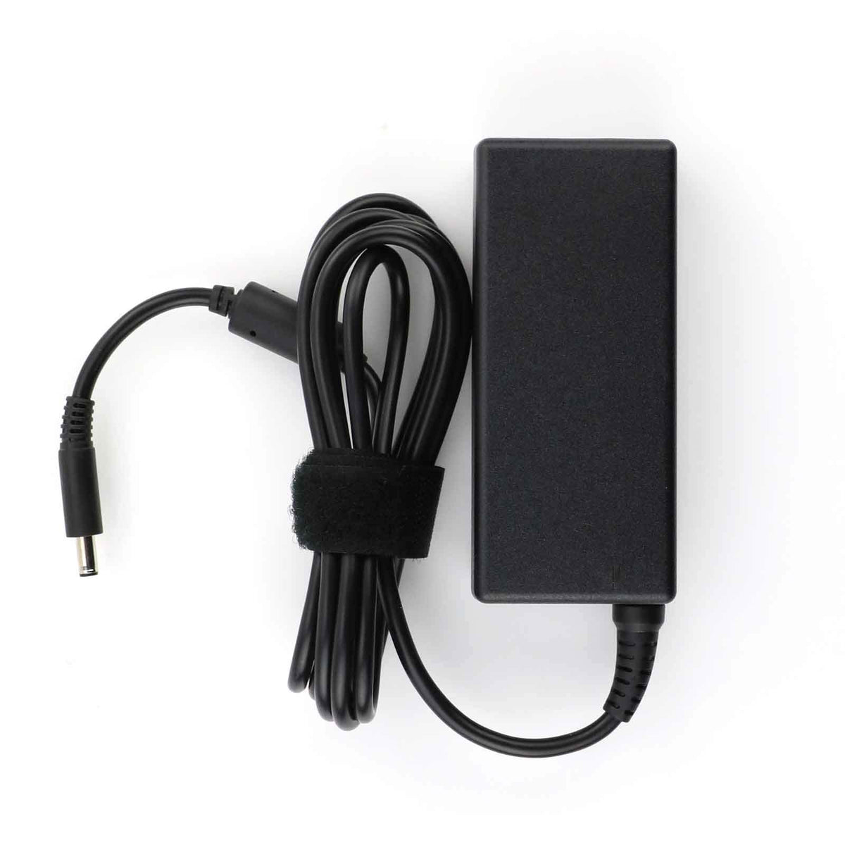 Dell 65W slim AC adapter top view with cable coiled