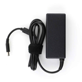 Dell 65W slim AC adapter top view with cable coiled