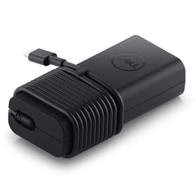 Dell 65W USB-C adapter with 1m cable, back view, organized charging setup.