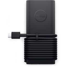Dell 65W USB-C adapter, front view, compact power delivery for laptop charging.