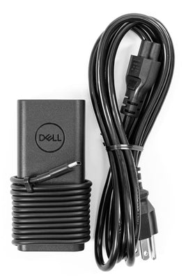 Dell 65W USB-C laptop charger closeup showing compact, travel-ready power solution.