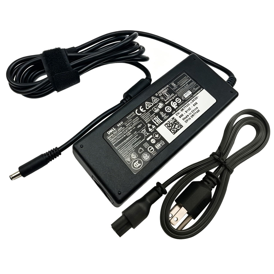 Dell 90W adapter front view highlights portable design for travel and on-the-go work