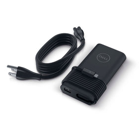 Closeup of Dell adapter plug and USB‑C port highlighting durable finish