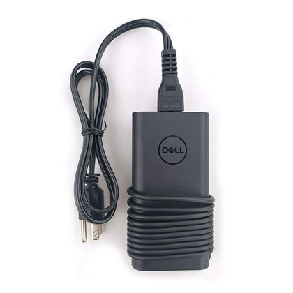 Dell 90W USB-C adapter front view showing compact design and plug benefits