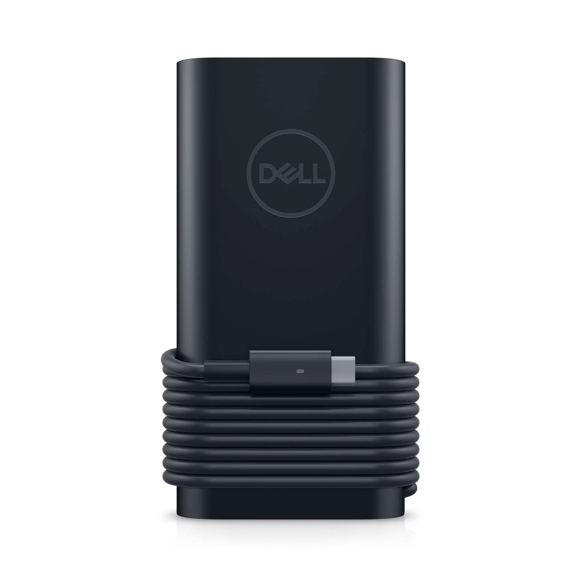 Dell 90W adapter front view showing compact design and port for easy packing