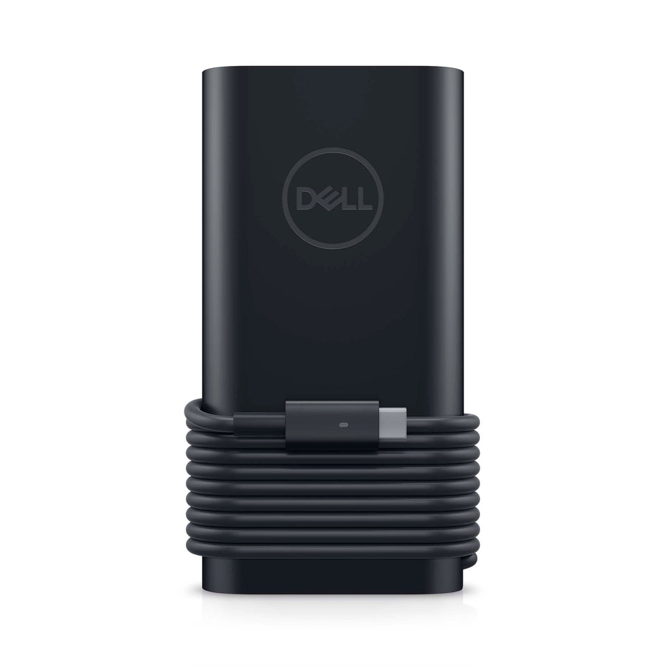 Dell 90W adapter front view showing compact design and port for easy packing