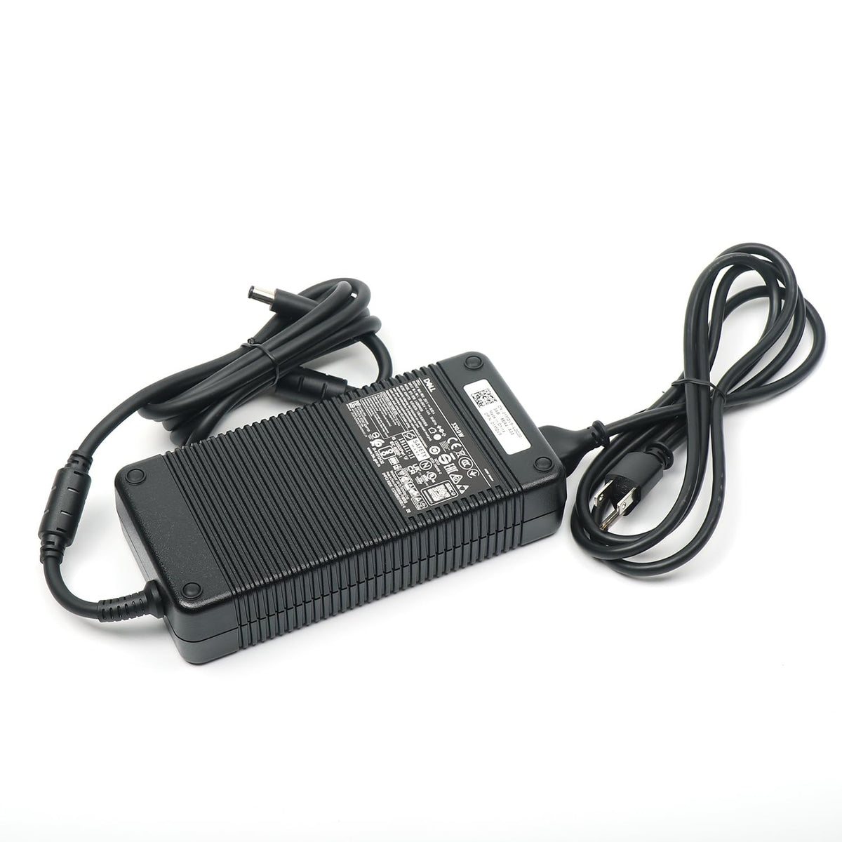 Dell genuine 330W adapter front view with long 6ft cord for flexible setups