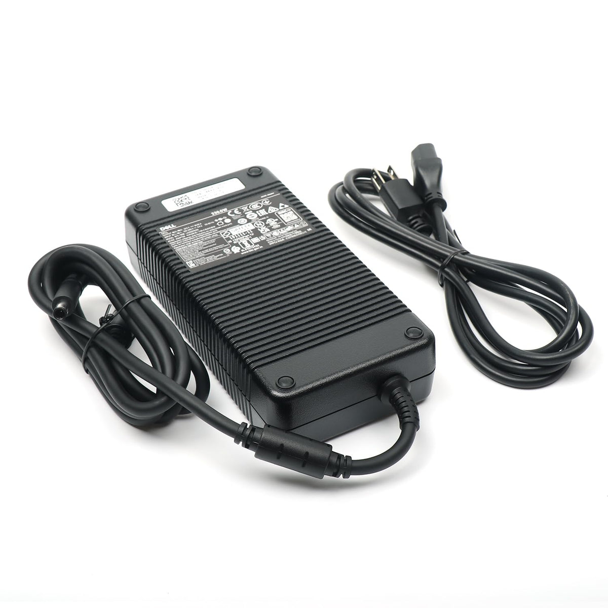 Dell AC adapter back view highlighting 19.5V output for Alienware devices