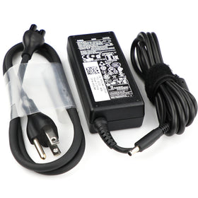 Dell 65W power adapter side view highlighting slim portable design