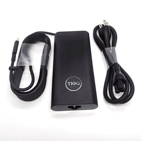 Dell adapter label showing DA130PM170 specs and safe output ratings
