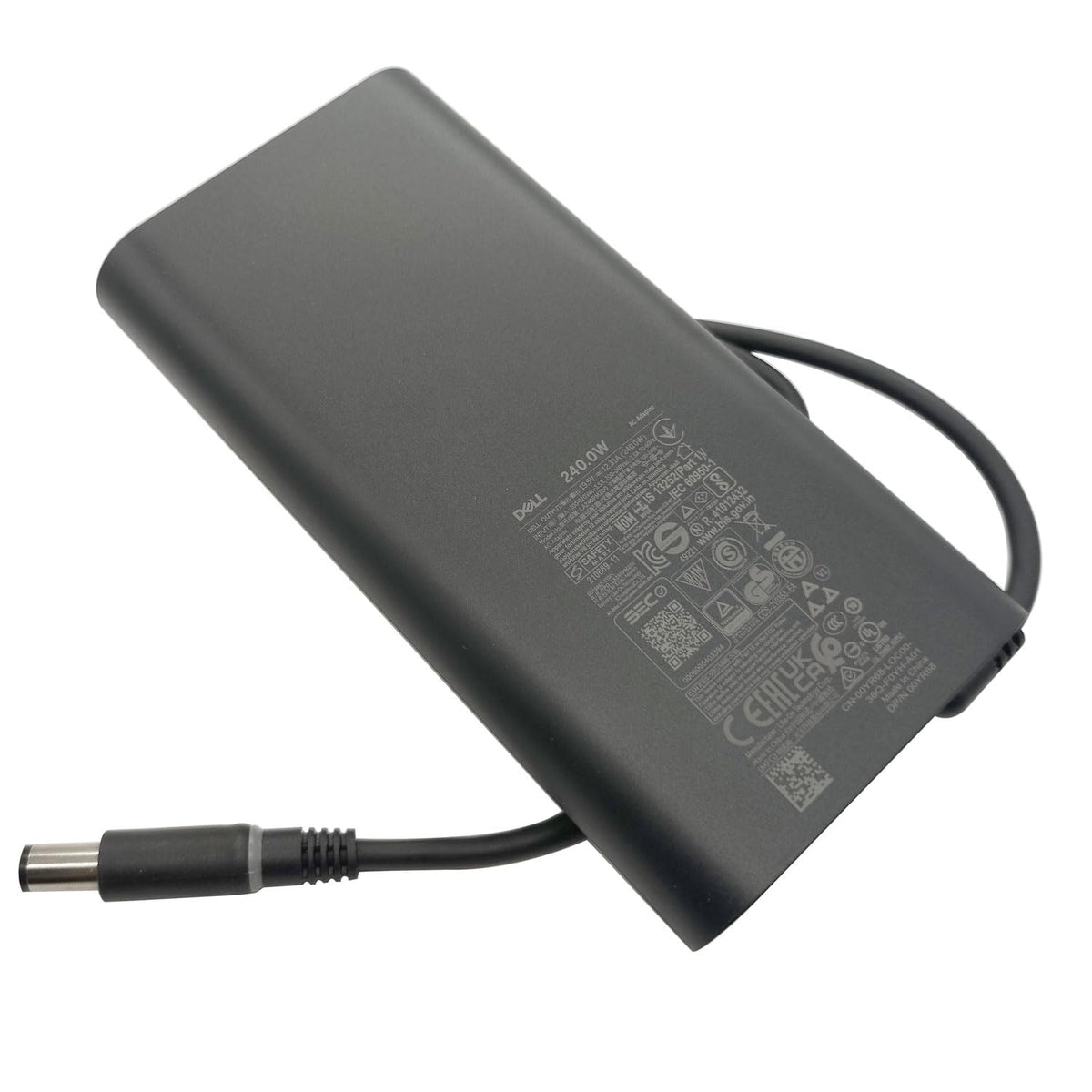Dell adapter label with specs showing genuine OEM compatibility