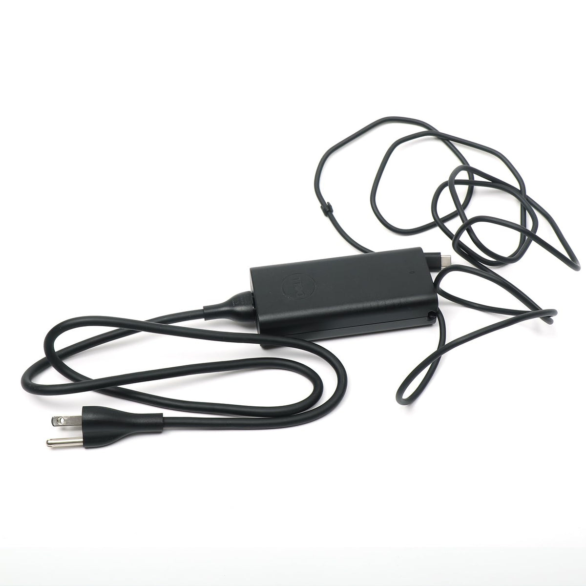 Dell charging cord detail highlights robust 3ft length for flexible placement.