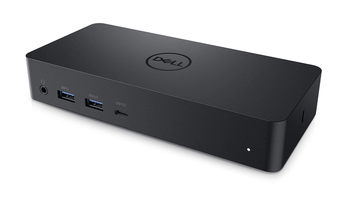 Dell D6000 front view showing ports and compact design for desk expansion