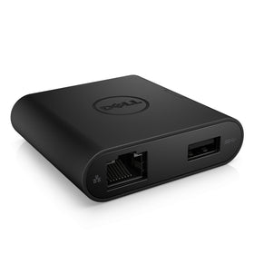 Dell DA200 connected to laptop and monitor on desk for productive workspace