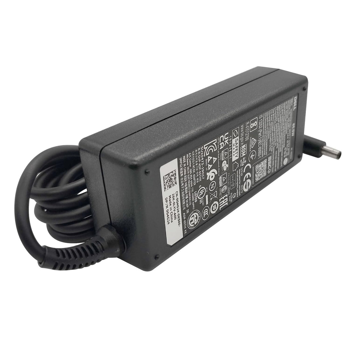 Genuine Dell adapter in 4.5mm tip close-up for secure connection.