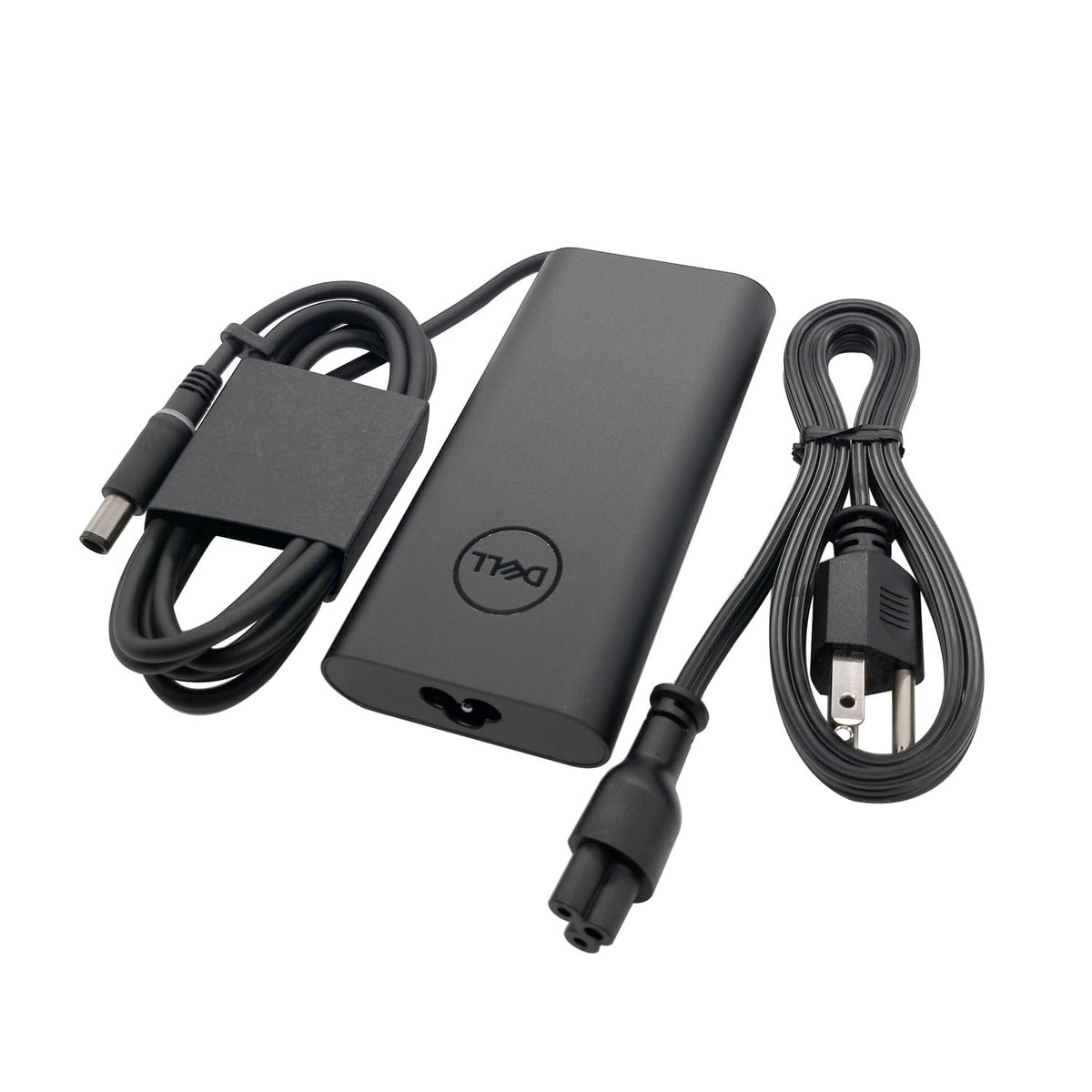 Dell GaN 180W laptop charger with 7.4mm barrel tip, compact travel-ready design.