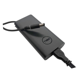 Dell GaN 180W charger powering a Precision laptop for on-the-go productivity.