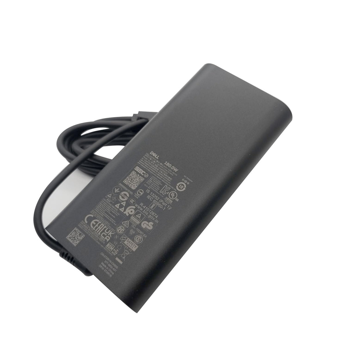 Dell GaN charger showing secure 7.4mm barrel tip connection.