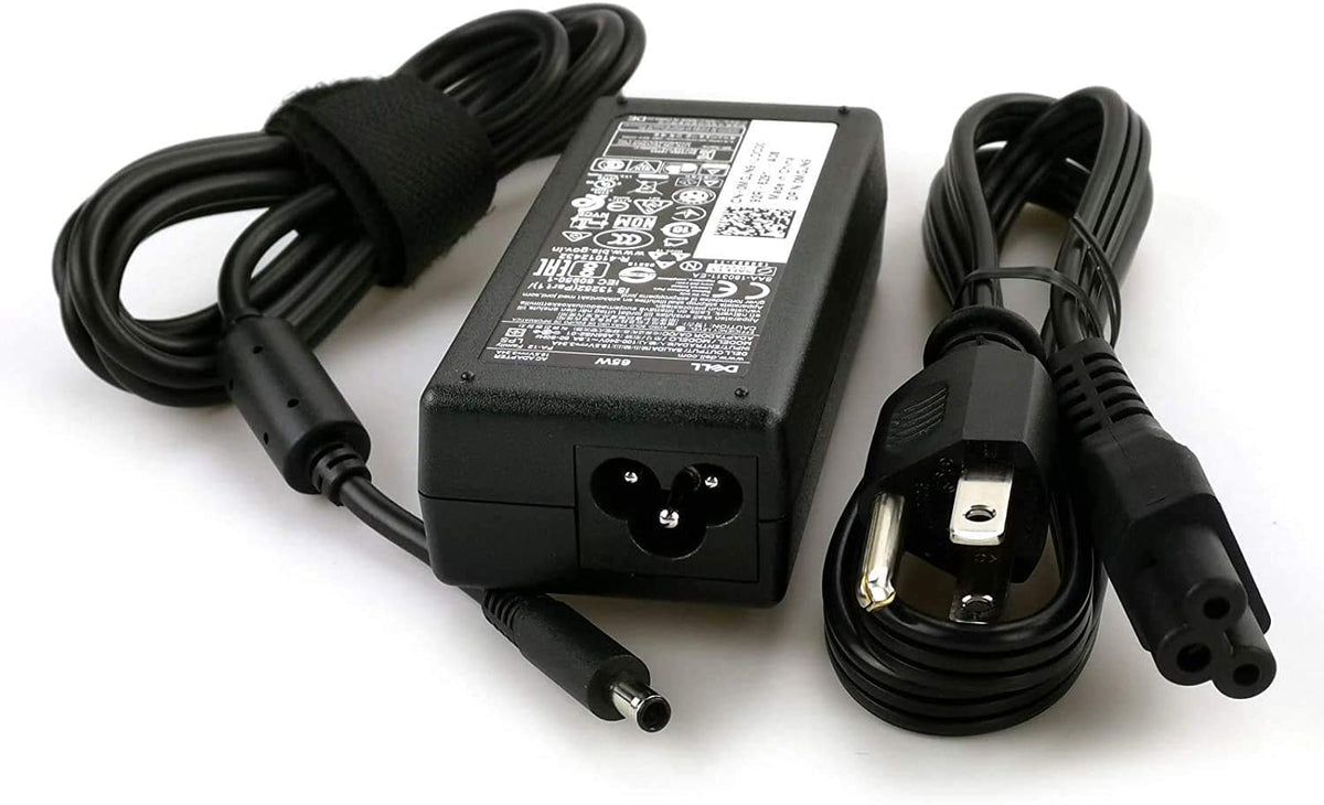 Dell Genuine 45W adapter in use on laptop delivering steady power.