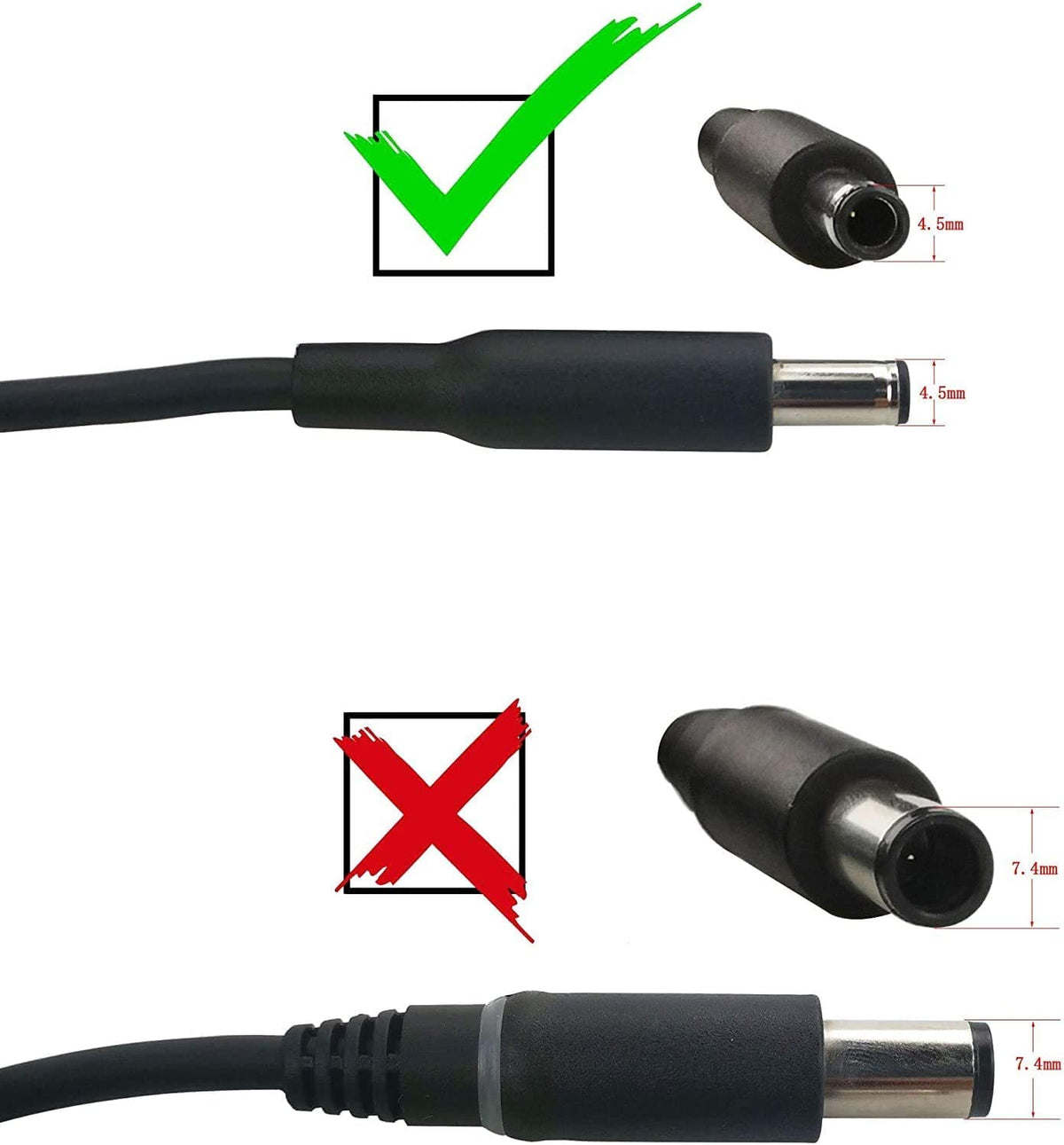 Dell Genuine 45W adapter side ports confirming compatibility and easy connections.