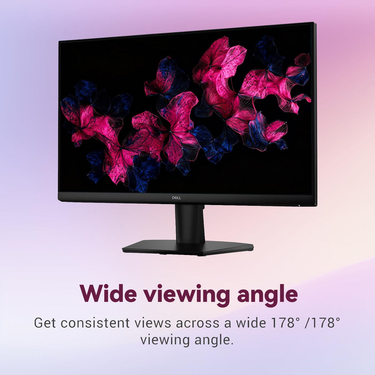 Dell IPS panel with wide-angle view ensuring consistent colors from the side